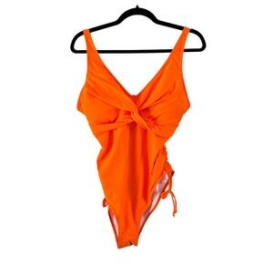 Aimage Orange One‎ Piece Swimsuit Twist Front Adjustable Straps Size L